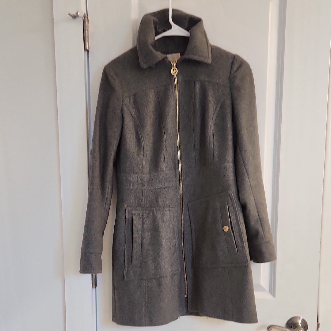 Michael Kors Gray Dress Coat With Gold Accents